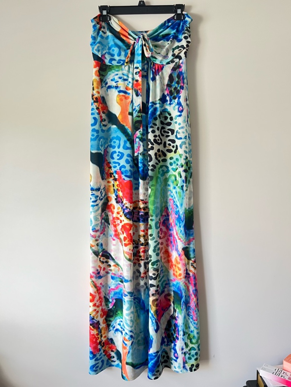 VENUS Multicolor Tie-Front Maxi Dress in Aqua, Blue, Pink and Leopard Print - Picture 8 of 8
